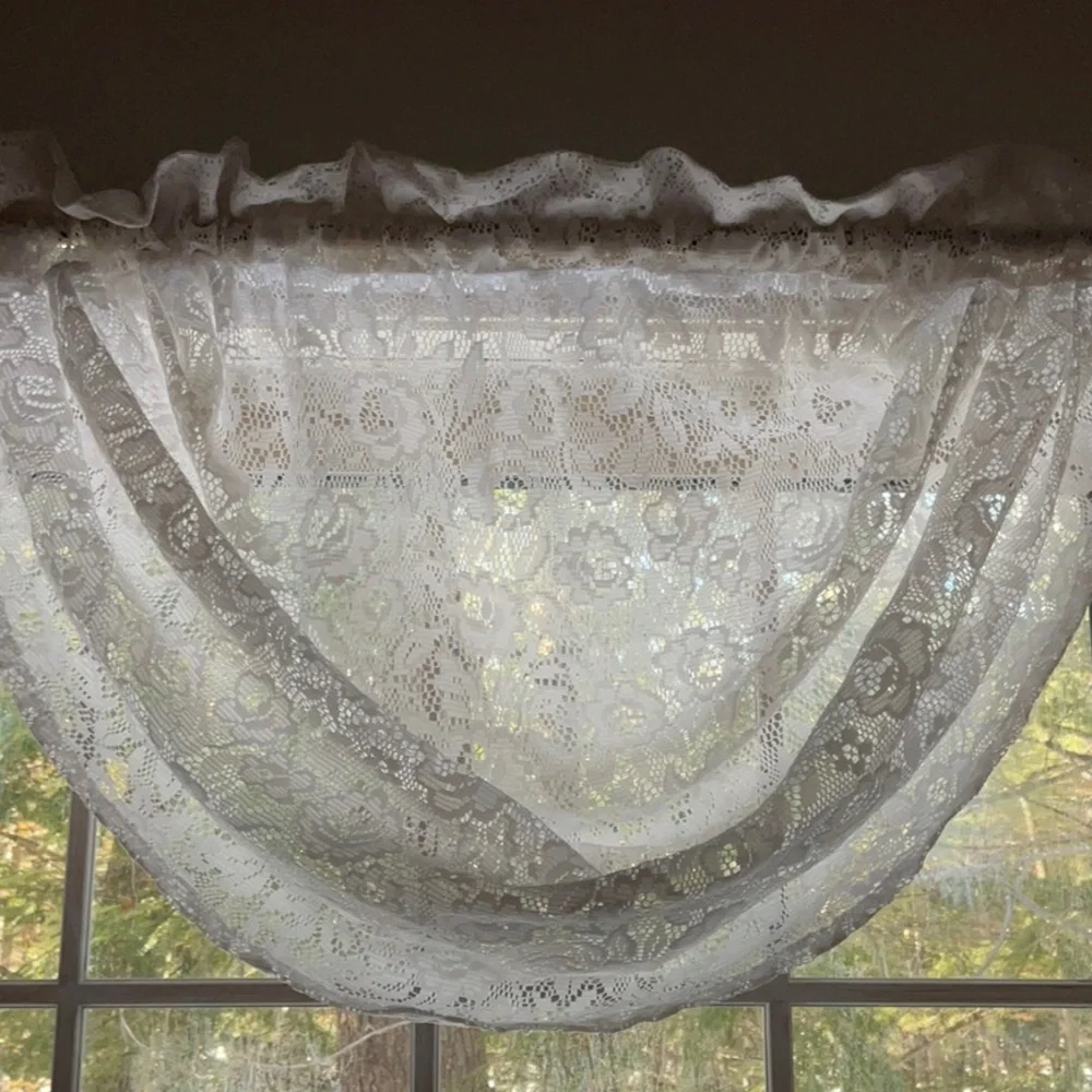 Vintage Floral Lace Waterfall Curtain Valance